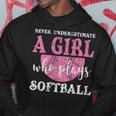Never Underestimate A Girl Who Plays Softball Grunge Look Softball Funny Gifts Hoodie Unique Gifts