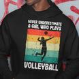 Never Underestimate A Girl Who Plays Volleyball Player Girls Hoodie Funny Gifts