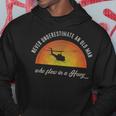 Never Underestimate Old Huey Helicopter Pilot Sunset Vietnam Pilot Funny Gifts Hoodie Unique Gifts