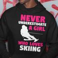 Winter Sport | Never Underestimate A Girl Who Loves Skiing Skiing Funny Gifts Hoodie Unique Gifts