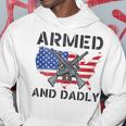 Funny Fathers Day Pun Us Flag Deadly Dad Armed And Dadly Hoodie Unique Gifts