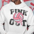 Pink Out Breast Cancer Awareness Pink Ribbon Volleyball Hoodie Funny Gifts