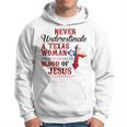 Never Underestimate A Texas Woman Who Is Covered By Blood Texas Funny Designs Gifts And Merchandise Funny Gifts Hoodie