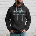 Addiction Recovery Awareness Heartbeat Teal Ribbon Support Hoodie Gifts for Him