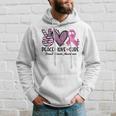 Peace Love Cure Pink Ribbon Heart Breast Cancer Awareness Hoodie Gifts for Him