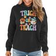 Groovy Halloween Trick Or Teach Retro Pumpkin Ghost Teacher Women Hoodie