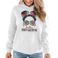 First Day Of School Hello 4Th Grade Messy Bun Girls Women Hoodie