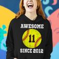 11Th Birthday Girl Softball Lover 11 Years Old Vintage Women Hoodie Gifts for Her