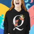 Floral Alphabet Letter First Name With Q Flower Women Hoodie Gifts for Her