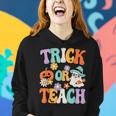 Groovy Halloween Trick Or Teach Retro Pumpkin Ghost Teacher Women Hoodie Gifts for Her