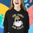 Retro Groovy Christmas Merry Stay Bright Santa Claus Peace Women Hoodie Gifts for Her