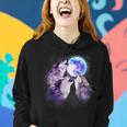 Three Grey Wolf Howling At The Moon 3 Wolves Space Galaxy Women Hoodie Gifts for Her