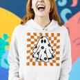 Checkered Daisy Ghost Floral Ghost Halloween Groovy Ghost Women Hoodie Gifts for Her