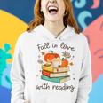 Fall In Love With Reading Book Autumn Pumpkins And Teachers Women Hoodie Gifts for Her
