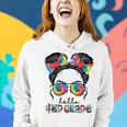First Day Of School Hello 4Th Grade Messy Bun Girls Women Hoodie Gifts for Her