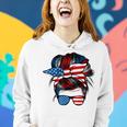 Messy Bun American Flag Glasses 4Th Of July Patriotic Mom Women Hoodie Gifts for Her