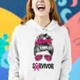 Survivor Messy Bun Pink Ribbon Breast Cancer Awareness Women Hoodie Gifts for Her