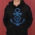 Blue Anchor And Ship Sring Wheel Maritime Sailor Nautical Women Hoodie