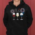 Funny Wine Glass Red White And Blue Firework Wine Funny Gifts Women Hoodie