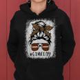 Game Day Leopard Messy Bun Mom Football Lover Bleached Women Hoodie