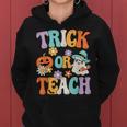 Groovy Halloween Trick Or Teach Retro Pumpkin Ghost Teacher Women Hoodie
