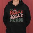 Holly N Jolly Nurse Santa Hat Groovy Christmas 2023 Women Hoodie