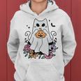 Cat Ghosts Boo Halloween Retro Pumpkin Floral Flowers Women Hoodie