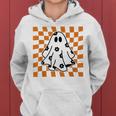 Checkered Daisy Ghost Floral Ghost Halloween Groovy Ghost Women Hoodie