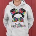 First Day Of School Hello 4Th Grade Messy Bun Girls Women Hoodie