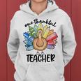 One Thankful Teacher Thanksgiving Turkey Cute Crayon Pencil Women Hoodie