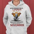 Never Underestimate A Woman Who Loves Elephants November Women Hoodie