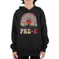 Little Miss Pre-K Back To School Rainbow Groovy Floral Youth Hoodie