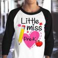 Little Miss Pre K Back To School Hello First Grade Youth Raglan Shirt