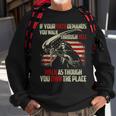 If Your Path Demands You Walk Through Hell Skeleton Usa Flag Usa Funny Gifts Sweatshirt Gifts for Old Men