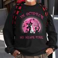 In October We Wear Pink Cat Witch Breast Cancer Halloween Sweatshirt Gifts for Old Men
