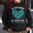 In September We Wear Teal Ovarian Cancer Awareness Hearts Sweatshirt Gifts for Old Men