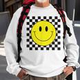 70S Yellow Smile Face Cute Checkered Smiling Happy Sweatshirt Gifts for Old Men