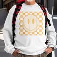 Retro Happy Face Yellow Vintage Checkered Pattern Smile Face Sweatshirt Gifts for Old Men