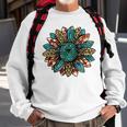 Western Country Texas Cowgirl Turquoise Cowhide Sunflower Sweatshirt Gifts for Old Men