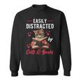 Easily Distracted By Cats And Books Cat & Book Lover Funny Sweatshirt