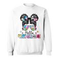 First Day Of School Hello 4Th Grade Girls Messy Bun Sweatshirt