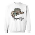 Western Cowgirl Up Leopard Turquoise Hat Cowhide Rodeo Sweatshirt