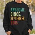18 Year Old Awesome Since September 2005 18Th Birthday Sweatshirt Gifts for Him
