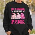 Cute Ghost Wednesday We Wear Pink Halloween Breast Cancer Sweatshirt Gifts for Him