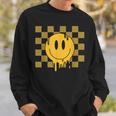 Cute Retro Happy Face Checkered Pattern Yellow Melting Face Sweatshirt Gifts for Him
