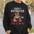 Easily Distracted By Cats And Books Cat & Book Lover Funny Sweatshirt Gifts for Him