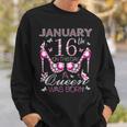 On January 16Th A Queen Was Born Aquarius Capricorn Birthday Sweatshirt Gifts for Him