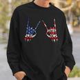 Patriotic Usa Flag Skeleton Rock On Devil Horns 4Th Of July Patriotic Funny Gifts Sweatshirt Gifts for Him