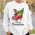 Boston Terrier Ride Red Truck Christmas Pajama Sweatshirt Gifts for Him