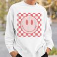 Checkered Pattern Smile Face Vintage Happy Face Red Retro Sweatshirt Gifts for Him